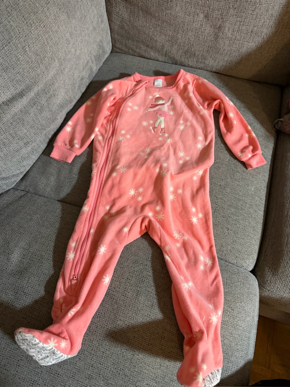 Pink Fleece One-Piece Footed Pajamas with Snowflake Print